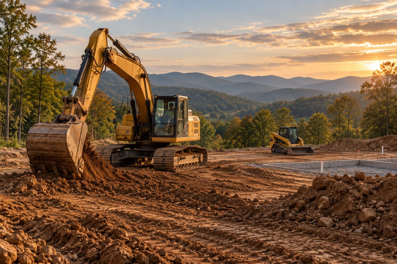 Skid steer on a V&A Contracting LLC excavation project in Candler NC